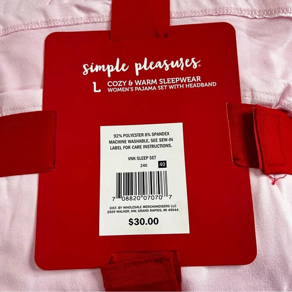 Simple Pleasures Pajama Set With Headband Size Large Cat Print Pink Magenta Pant - Picture 4 of 4